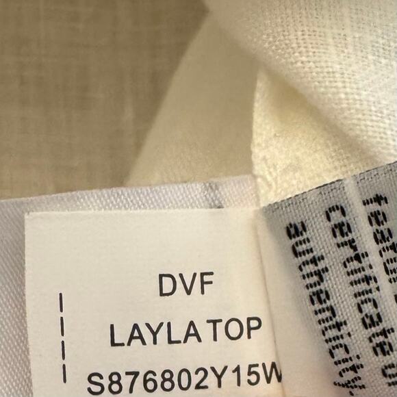 Diane Von Furstenberg Layla Button Up Linen Ruffle-Trim Top 6 - Picture 9 of 15